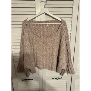 FREE PEOPLE GOOD‎ DAY PULLOVER CROP OVERSIZED BOHO INDIE 3/4 SLEEVE SWEATER SZ M